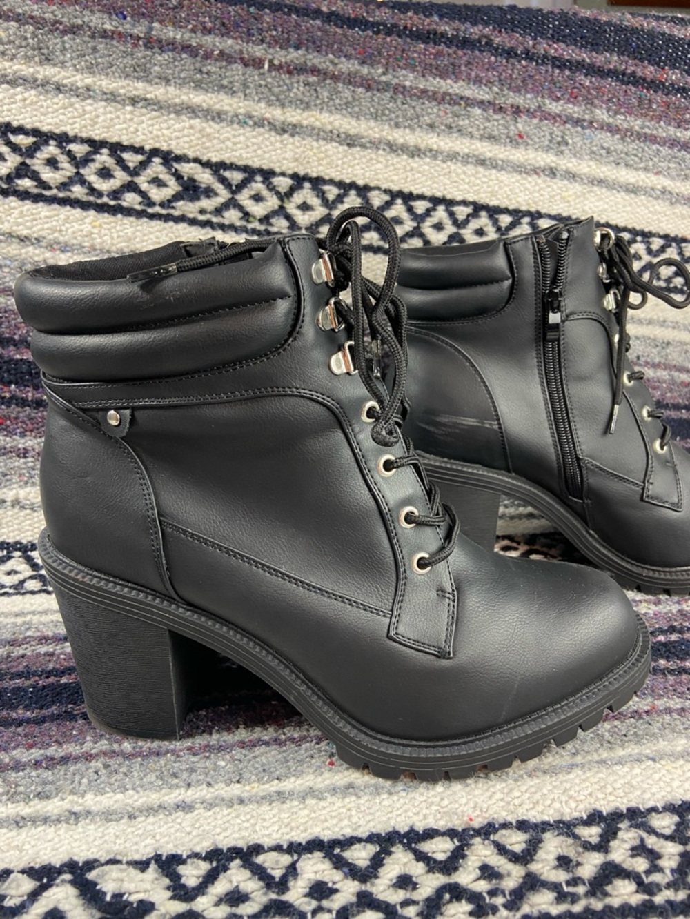 Torrid Hiker 11.5 Black Lace-Up Chunky Heel Ankle Booties Boots Faux Leather